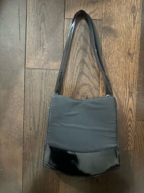 Johnny Farah Vintage Black Patent Leather Mixed Shoulder Bag